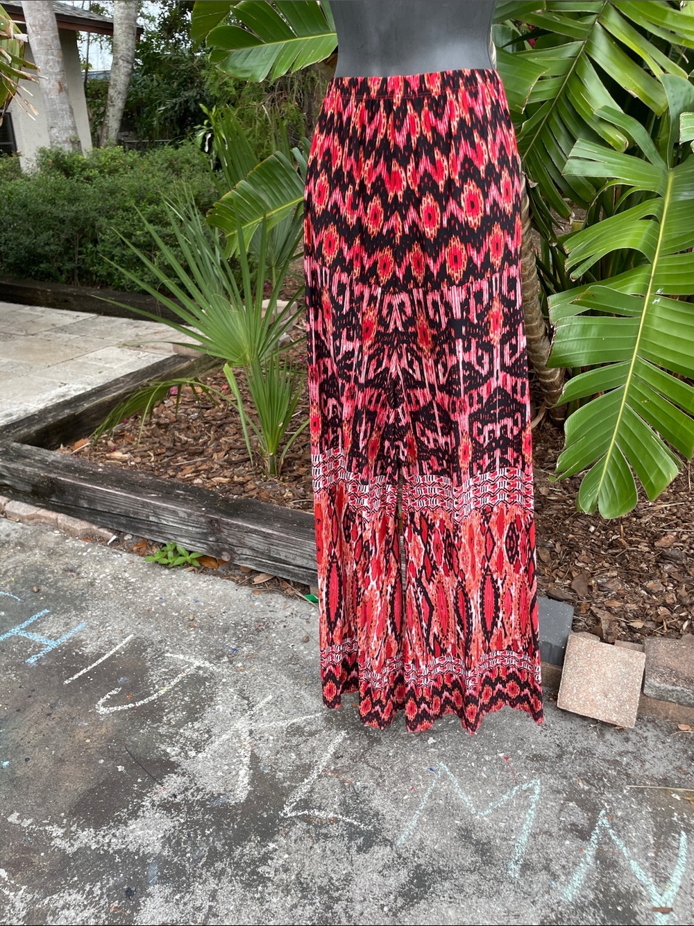bohemian metric tribal print wide leg pants